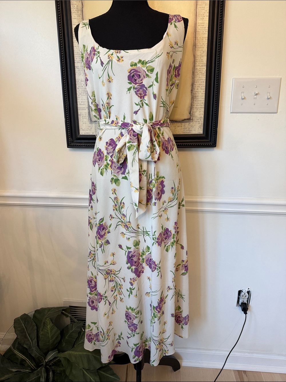 Ralph Lauren Cream Purple Floral Summer Maxi Dress 12